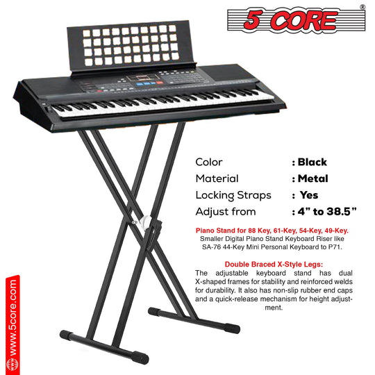 5Core adjustable height piano riser stand with double X style and keyboard bench included