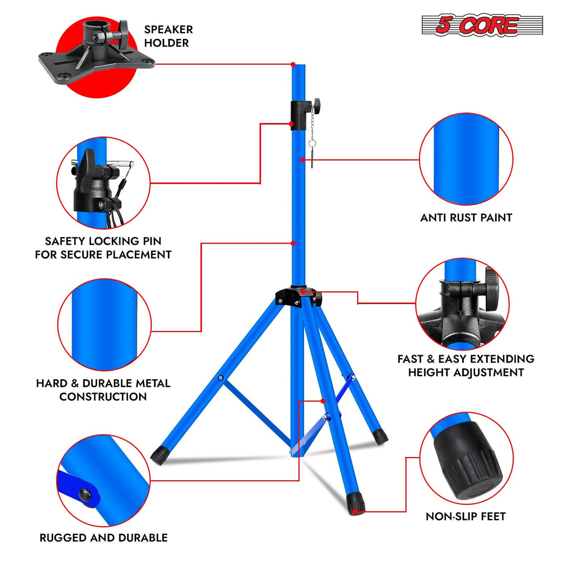 Durable sky blue speaker stand by 5Core for stage and studio sound systems