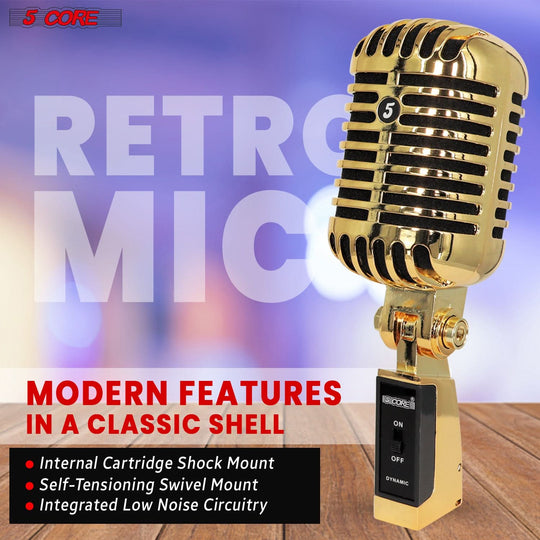 Dynamic XLR mic by 5Core with golden retro appeal