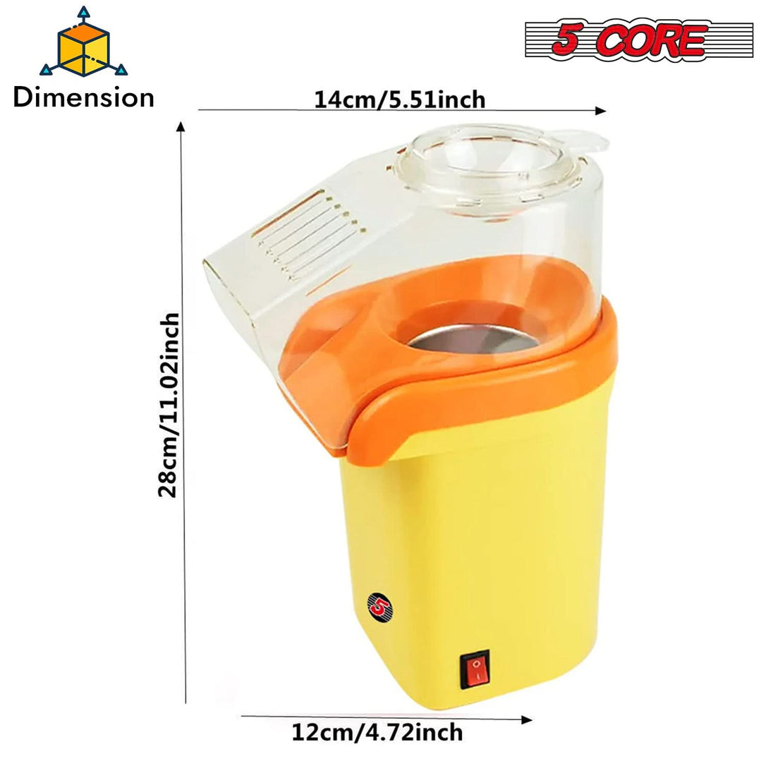 Mini popcorn machine from 5Core with hot air popping and yellow body