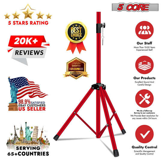 High-reach red tripod stand for audio monitors by 5Core