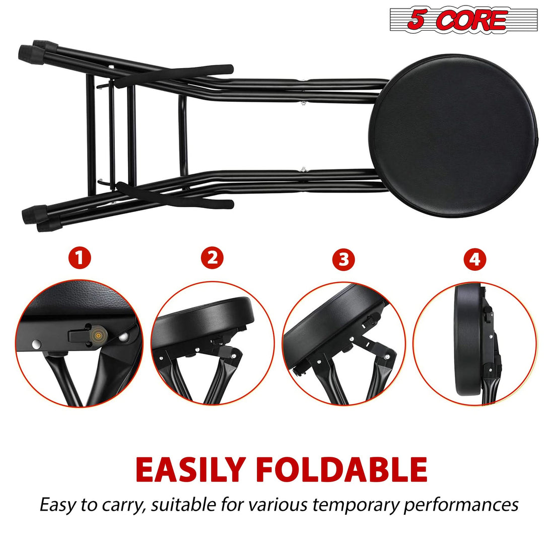 Portable guitar seat with thick padding and steel construction