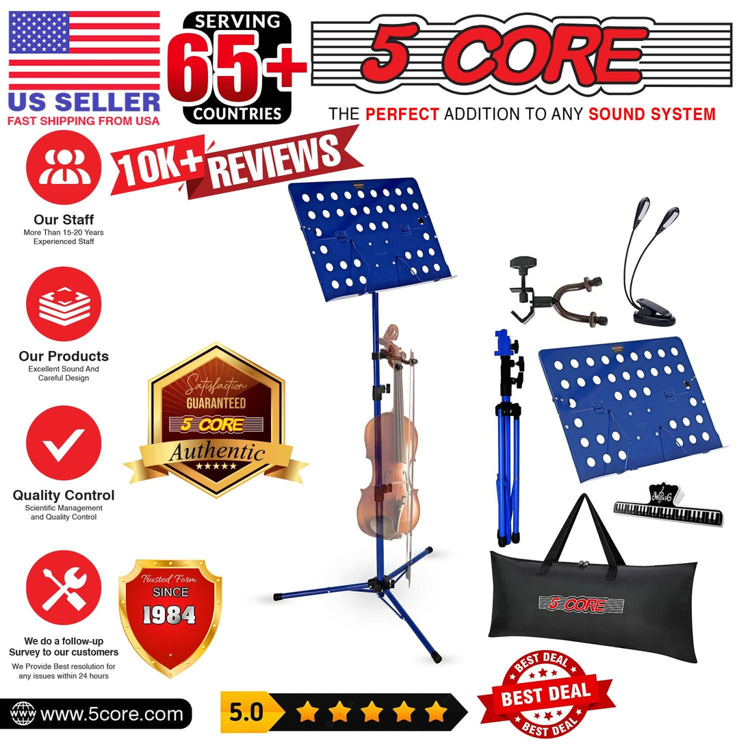 5Core music stand blue folding tripod for sheet and note holding