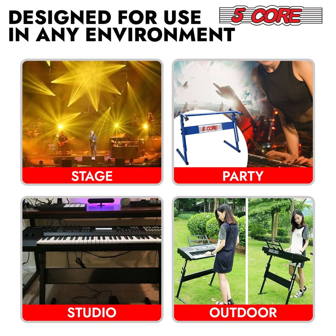 Sturdy Z design keyboard stand for pianos with adjustable height by 5Core