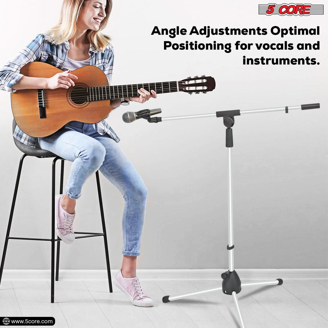 Durable 5Core mic stand with telescopic boom for precision audio setup