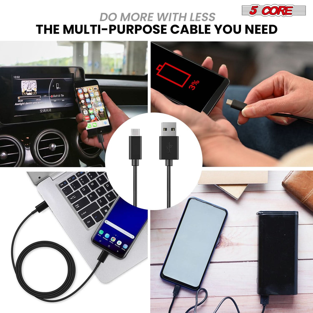 5Core charging and sync cables with durable connectors and fast output
