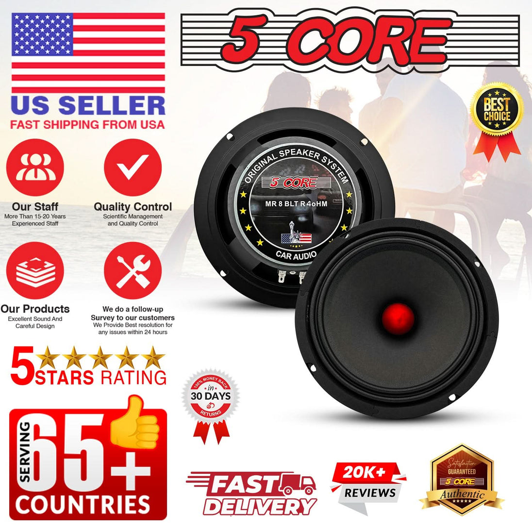 Upgrade your sound system with 5Core’s 8" aluminum bullet door speaker
