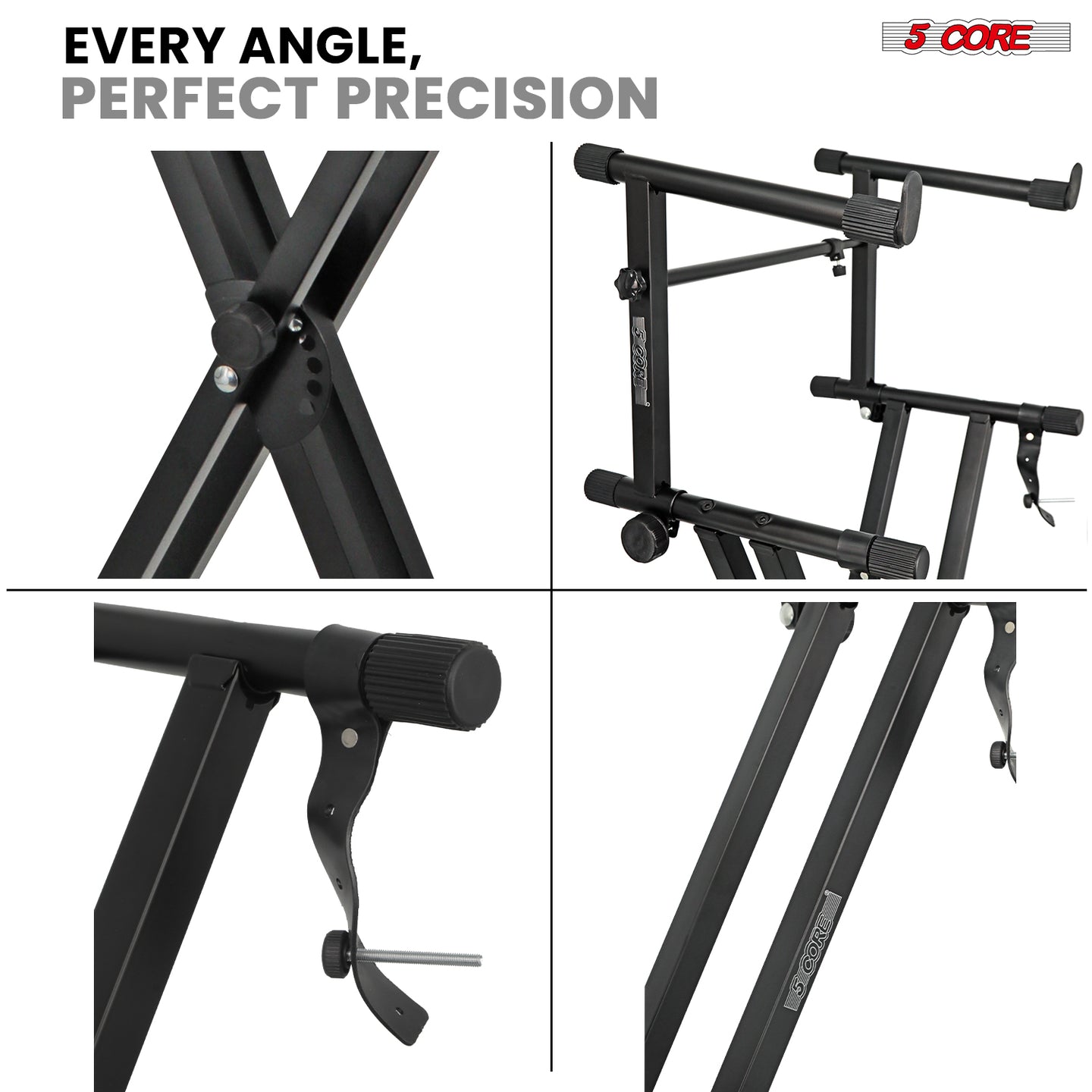 5Core adjustable piano stand with double X design and two tiers