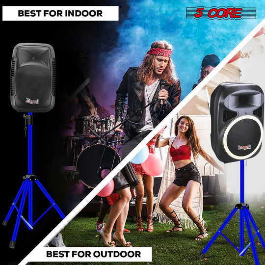 Blue 5Core speaker stand with adjustable height and sturdy tripod frame