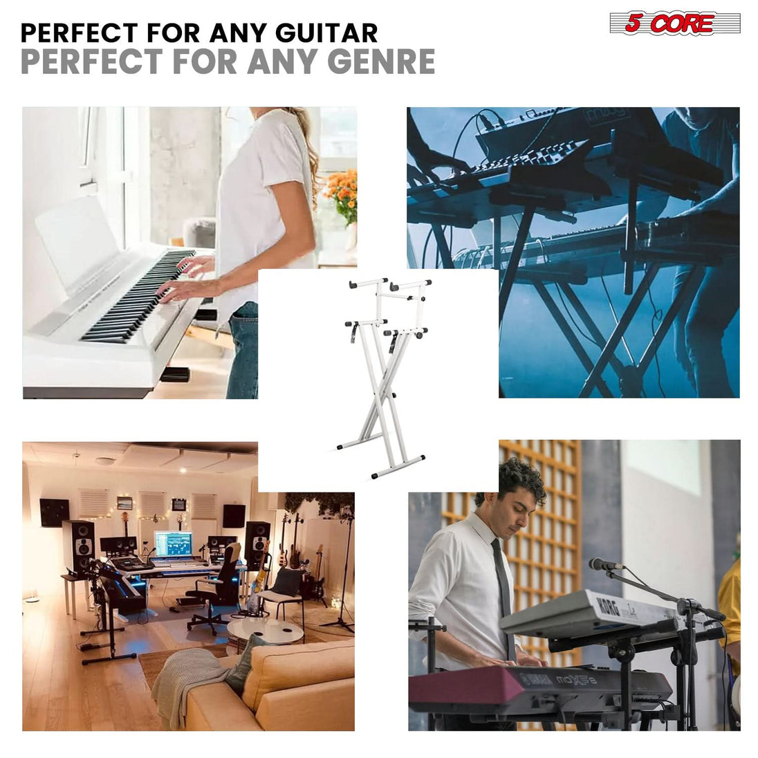 Double-tier keyboard riser holder with sturdy frame