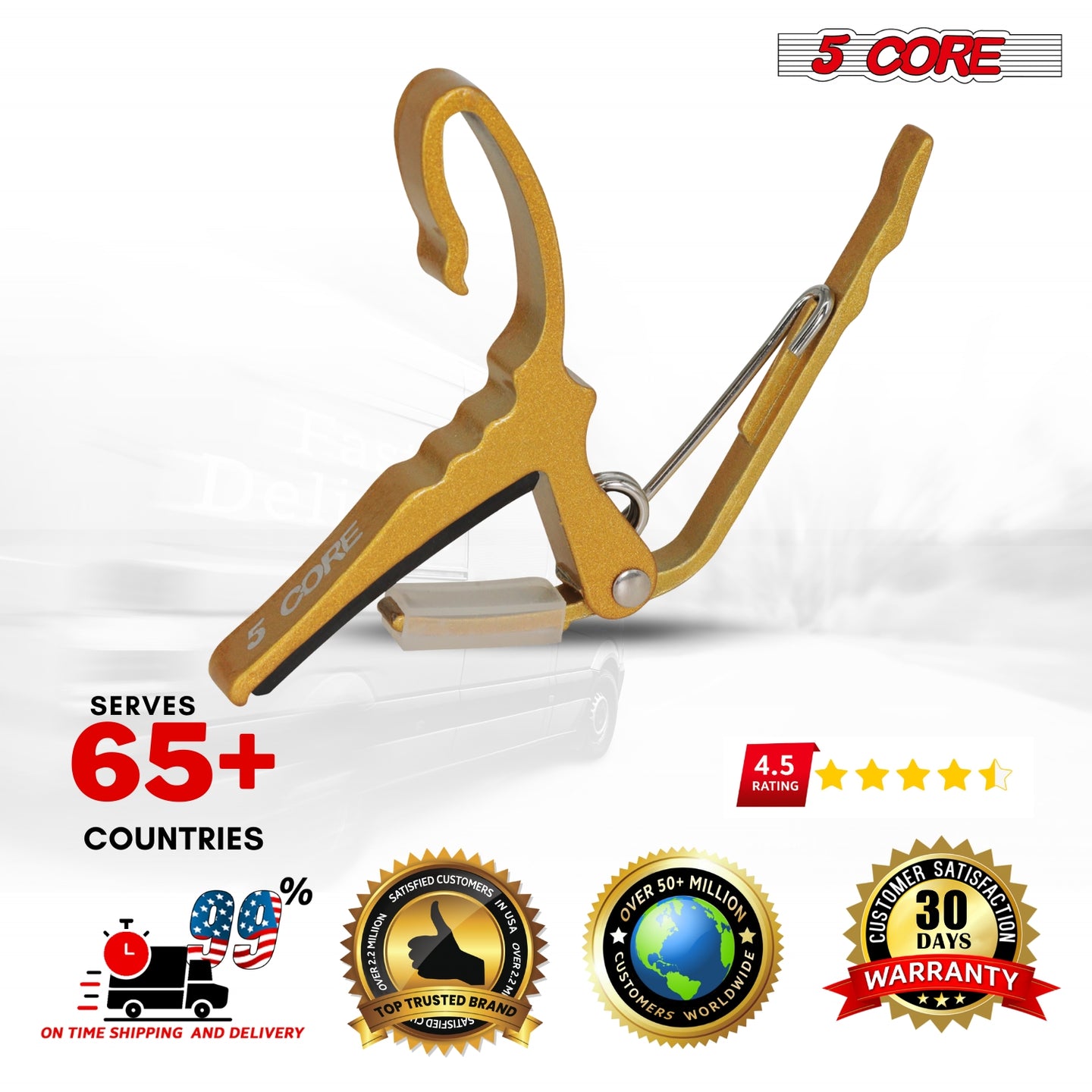 Guitar capo with ergonomic design for comfort and control