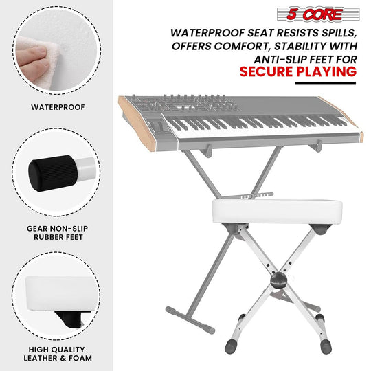 Adjustable piano keyboard stand with bench 5Core WHITE double X style