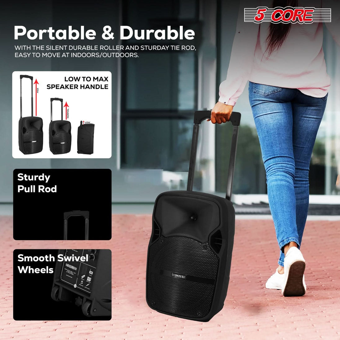 5Core 8 inch portable party speaker with built-in mic receiver and PA output