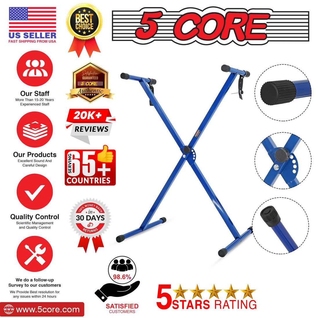 Blue Adjustable Single X Style Keyboard Stand for Piano