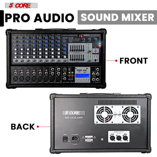 Portable 12 channel mixer with digital LCD display