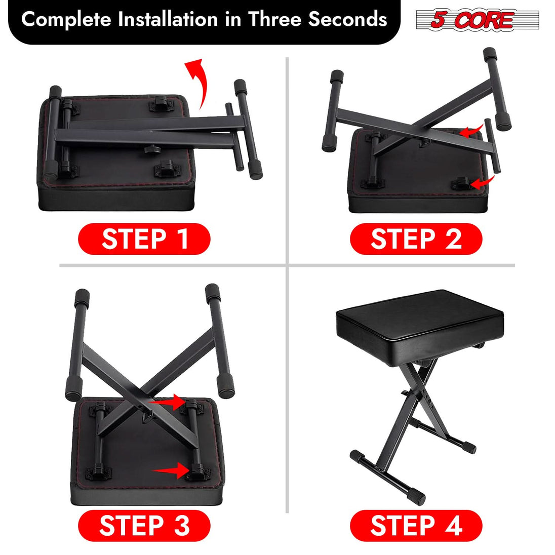 Black heavy duty X style keyboard bench with adjustable height