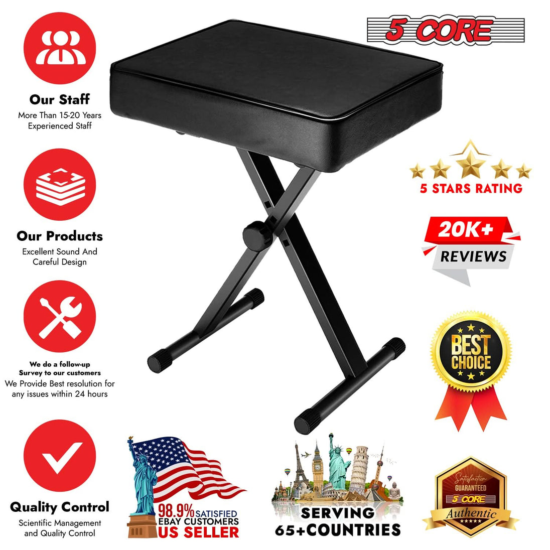 Durable black X style piano bench designed for comfortable playing