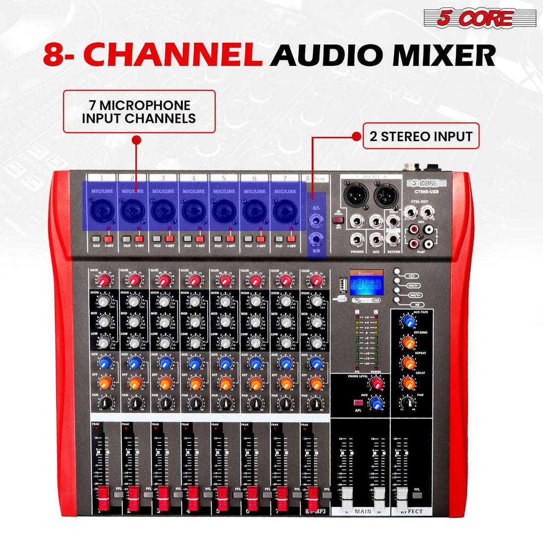 Professional DJ mixer console by 5 Core for live sound mixing