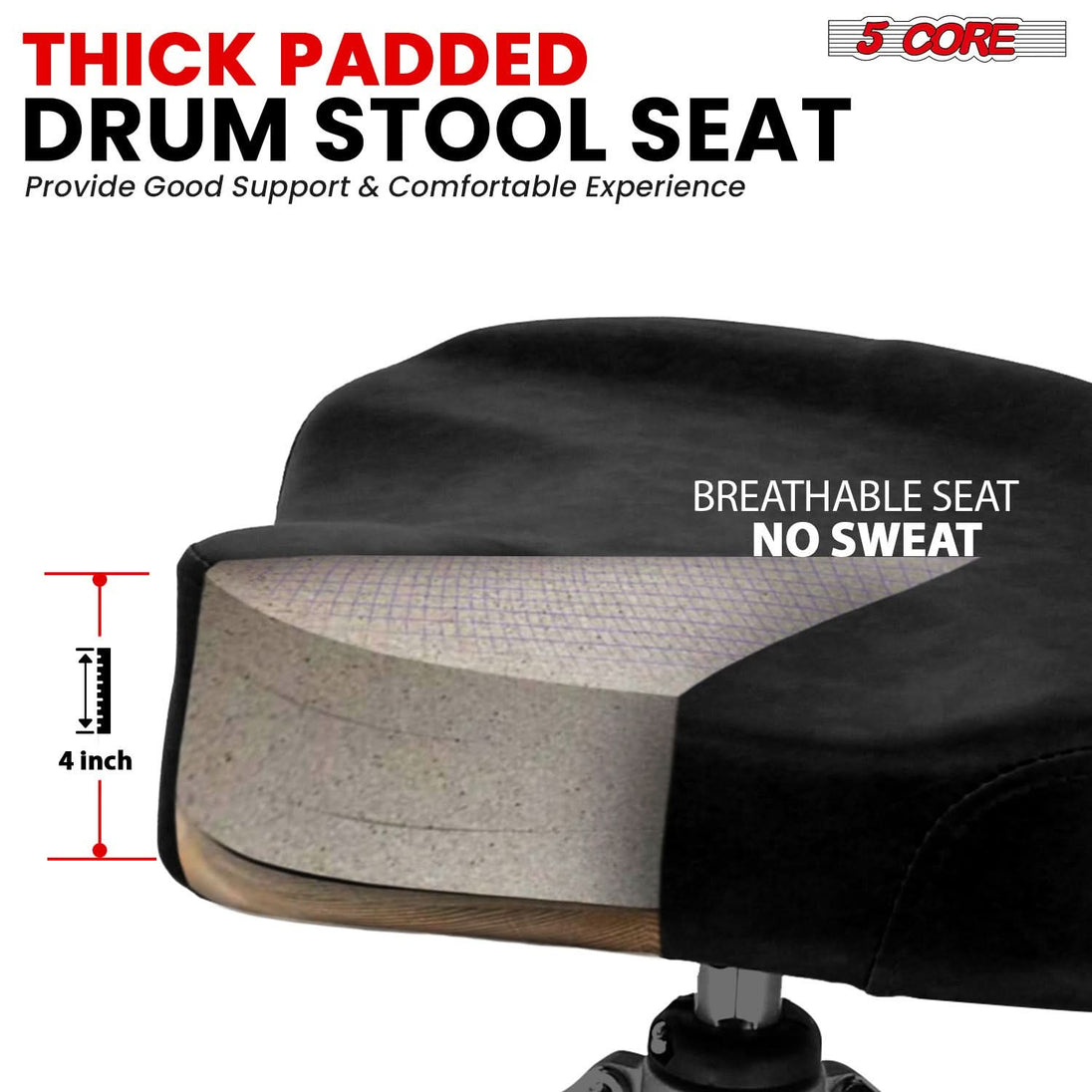 Durable drum seat with multiple features like height adjustment, tight lock, and stable base.