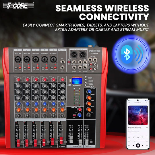 Professional 5 Core mixer with Bluetooth and built-in USB port