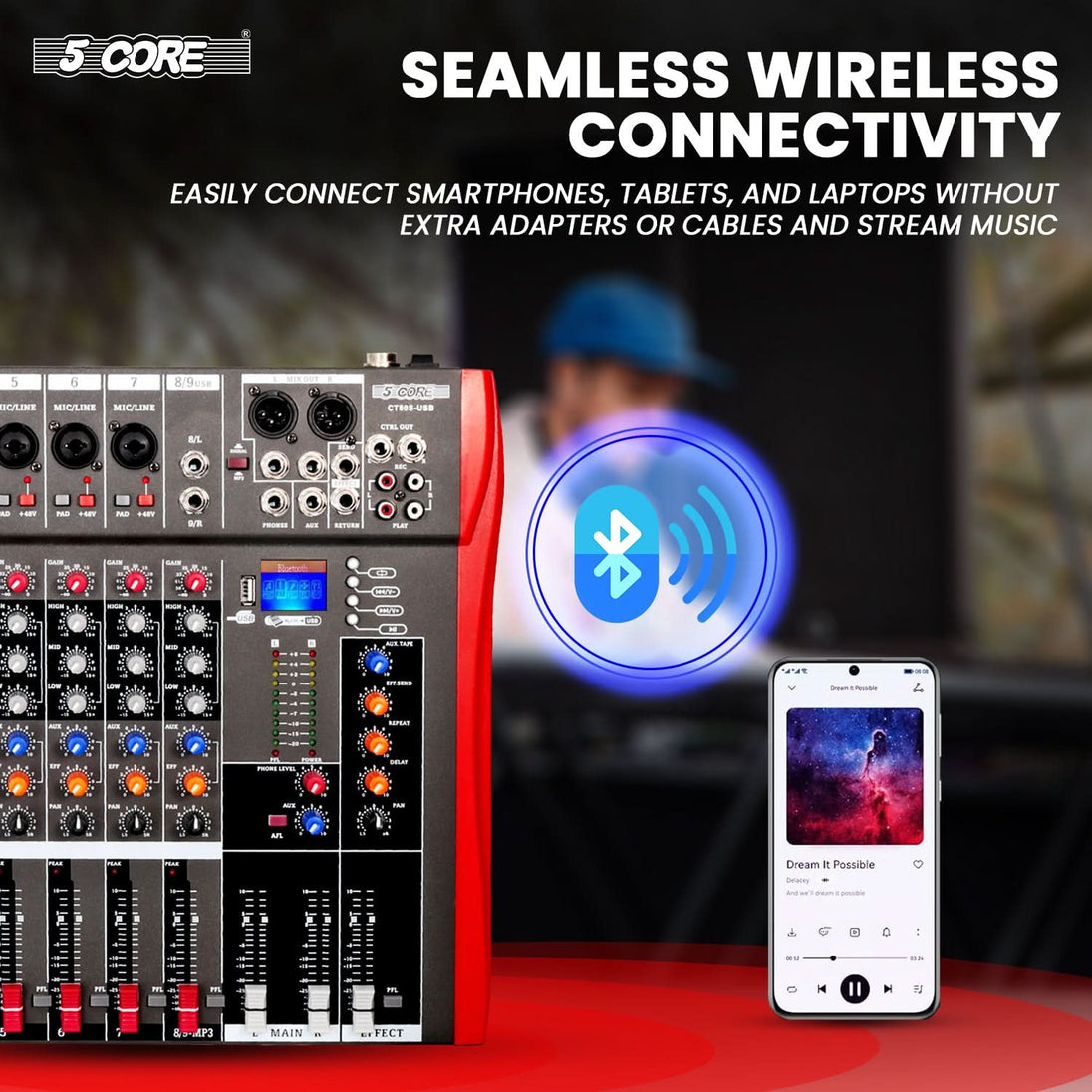 Bluetooth-enabled 8 channel mixer with USB playback by 5 Core