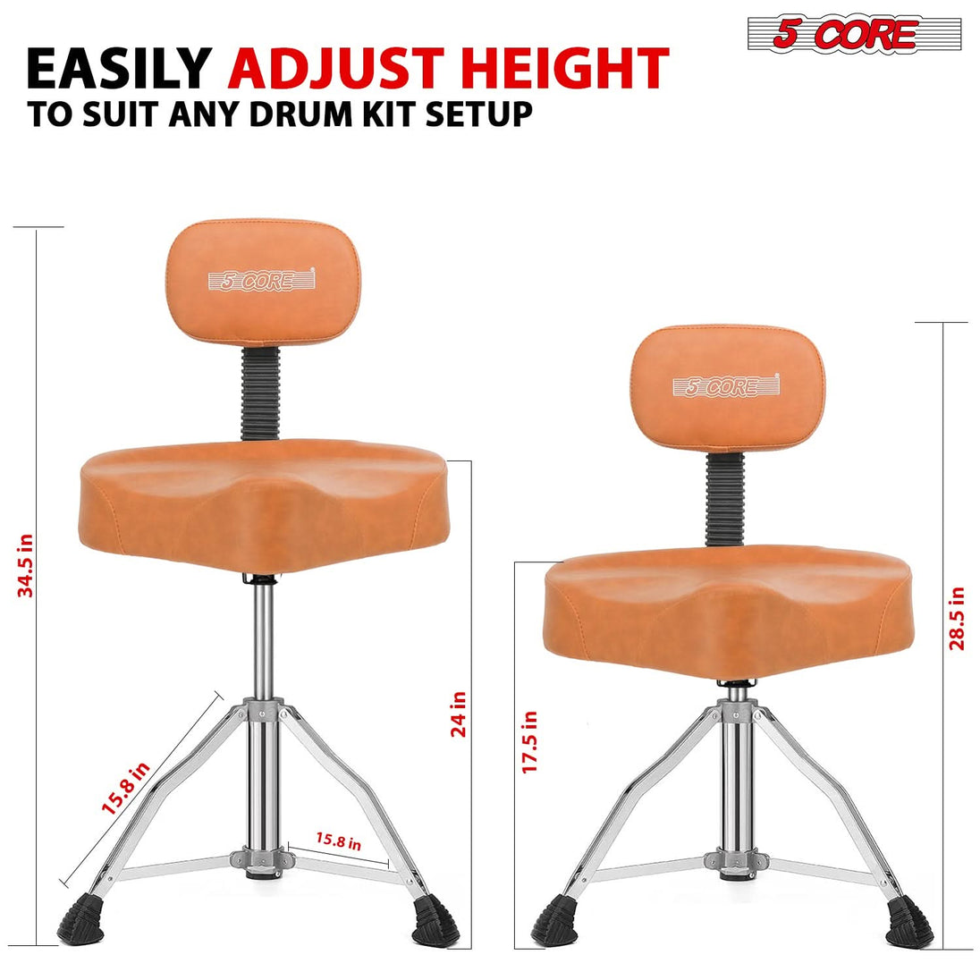 5Core drummer seat brown color with comfortable cushion and backrest