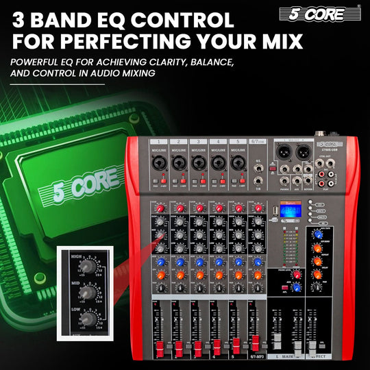 6 channel DJ mixer by 5 Core for studio and stage use