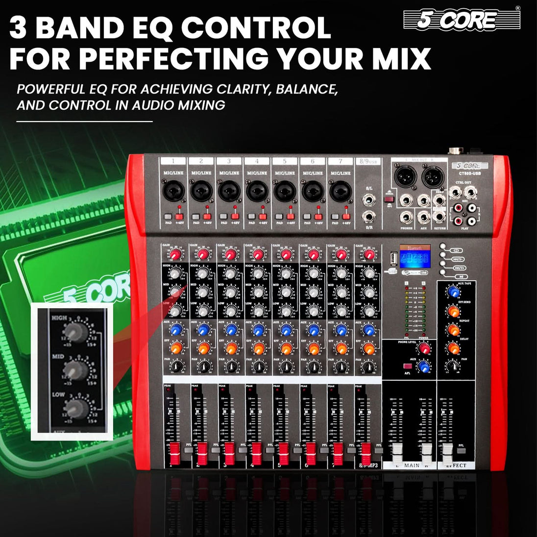 Compact sound board console for DJs and events by 5 Core