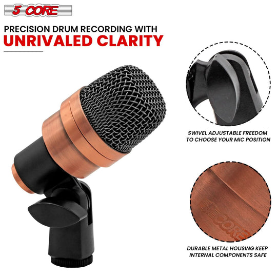 Side view of 5Core dynamic drum mic with XLR connectivity
