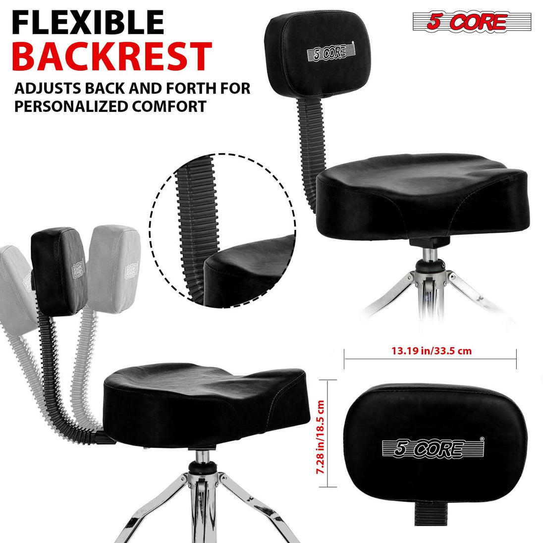 Comfortable cushion drummers seat, built to provide support and enhance your playing experience.