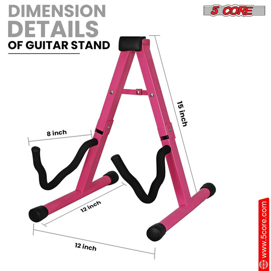 Side view of 5Core pink floor stand with secure frame for guitars