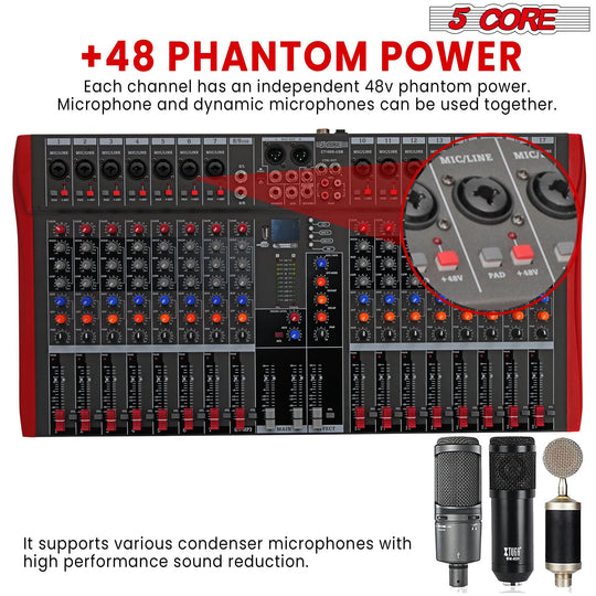 Studio-grade 5 Core mixer with 16 input channels and clear output