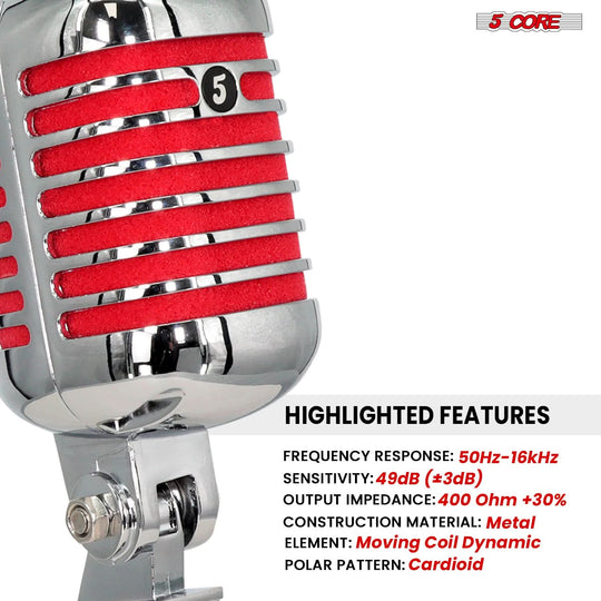 5Core retro microphone in red ideal for vocalists and streamers