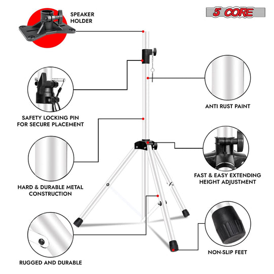 5Core 72 inch white studio monitor stand with secure tripod legs