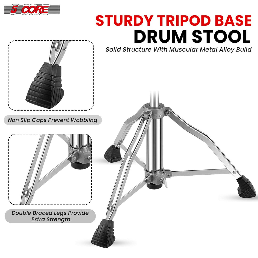 Ergonomic drummer stool in brown with padded backrest by 5Core