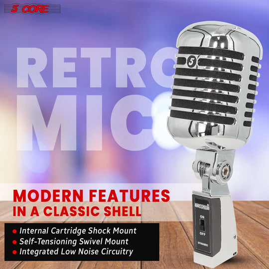 Black retro microphone by 5Core for professional audio setups
