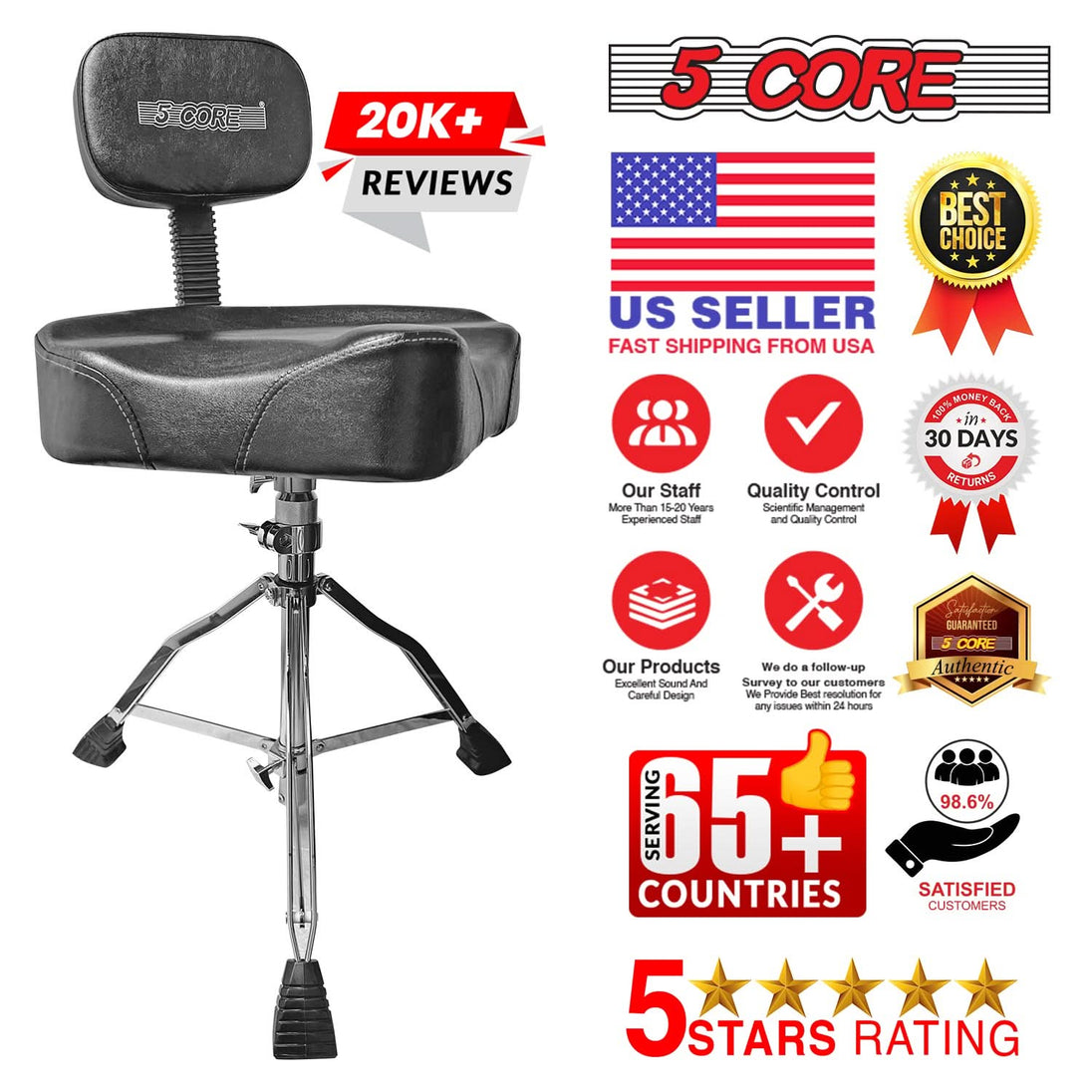 Top-rated drum throne with backrest, offering comfort, strong support, and height adjustment.