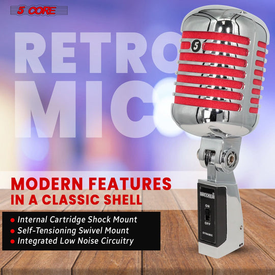 Studio-grade retro microphone by 5Core with red finish