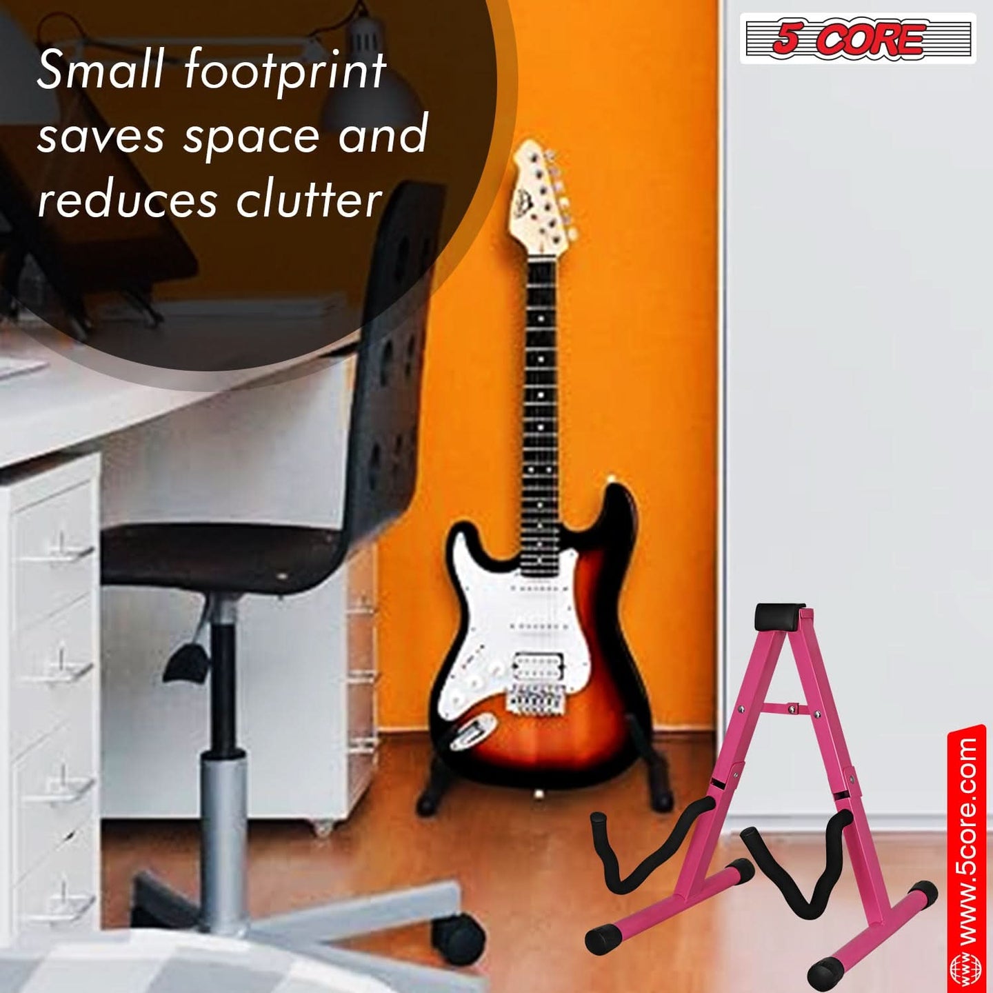 Reliable 5Core floor stand in pink for bass and electric guitar