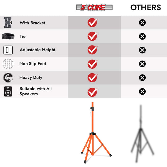 Orange 5Core speaker stand with adjustable height and sturdy tripod frame