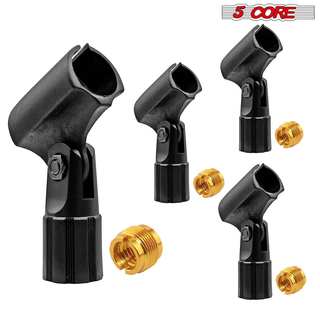 5Core microphone clip holder 4 pack with 5/8 to 3/8 inch screw adapters