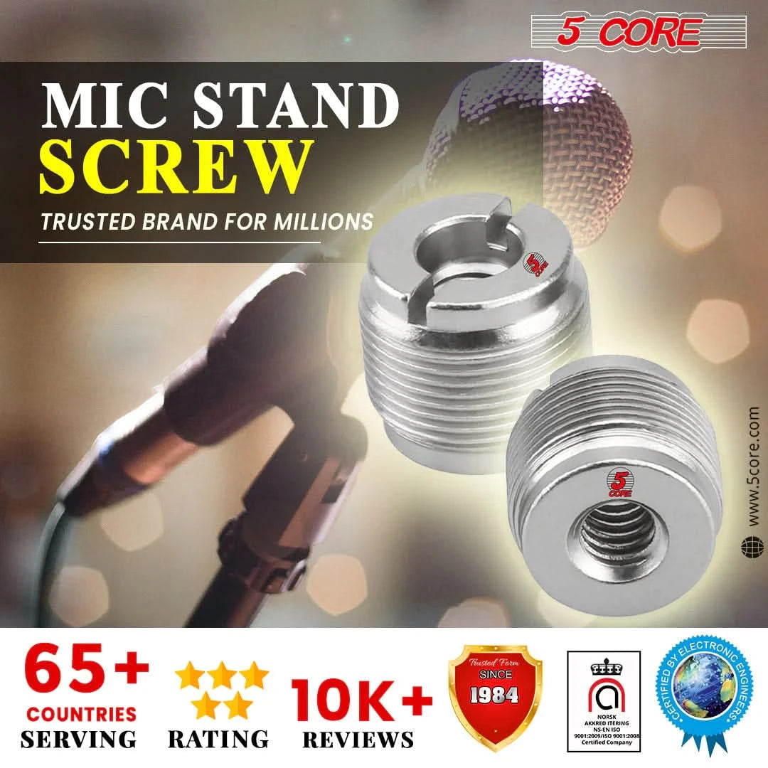 Set of 12 mic stand adapters converting 3/8 female to 5/8 male threads
