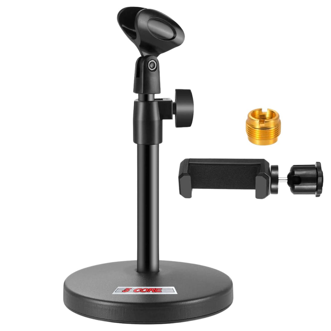 5Core 3-in-1 desk mic stand with adjustable arm, phone holder, and mic clip