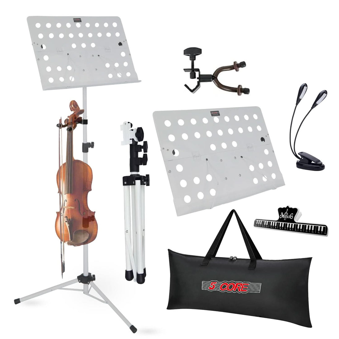 white tripod sheet music stand 5Core folding and adjustable