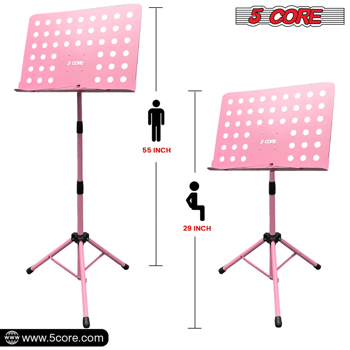 5Core folding music stand pink tripod style for holding sheet music