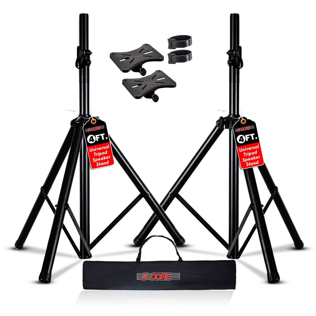 5Core speaker stand tripod, adjustable up to 48 inches, DJ studio monitor stands, pole mount, black pair