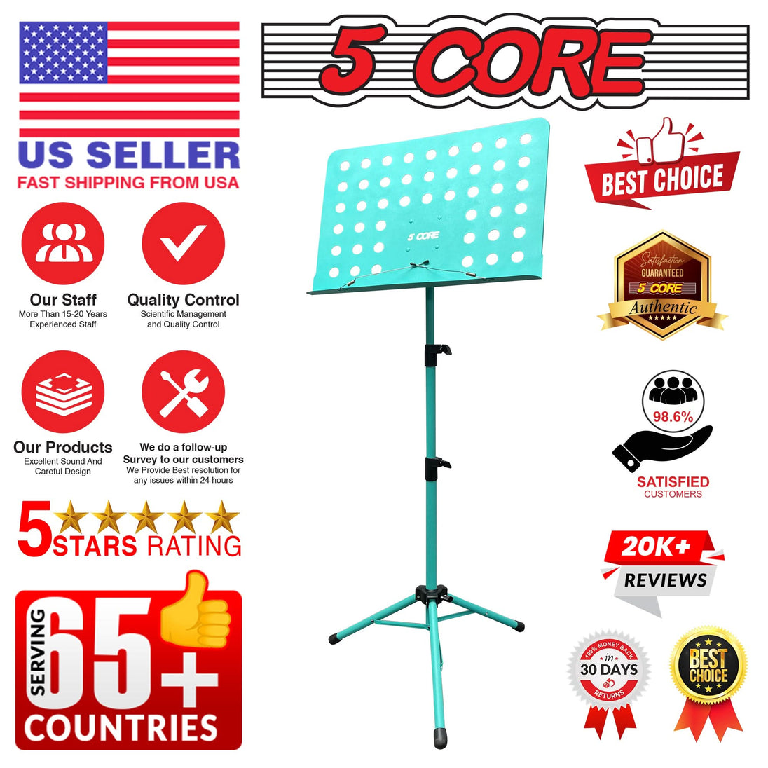5Core music stand for sheet music, folding portable tripod adjustable note holder