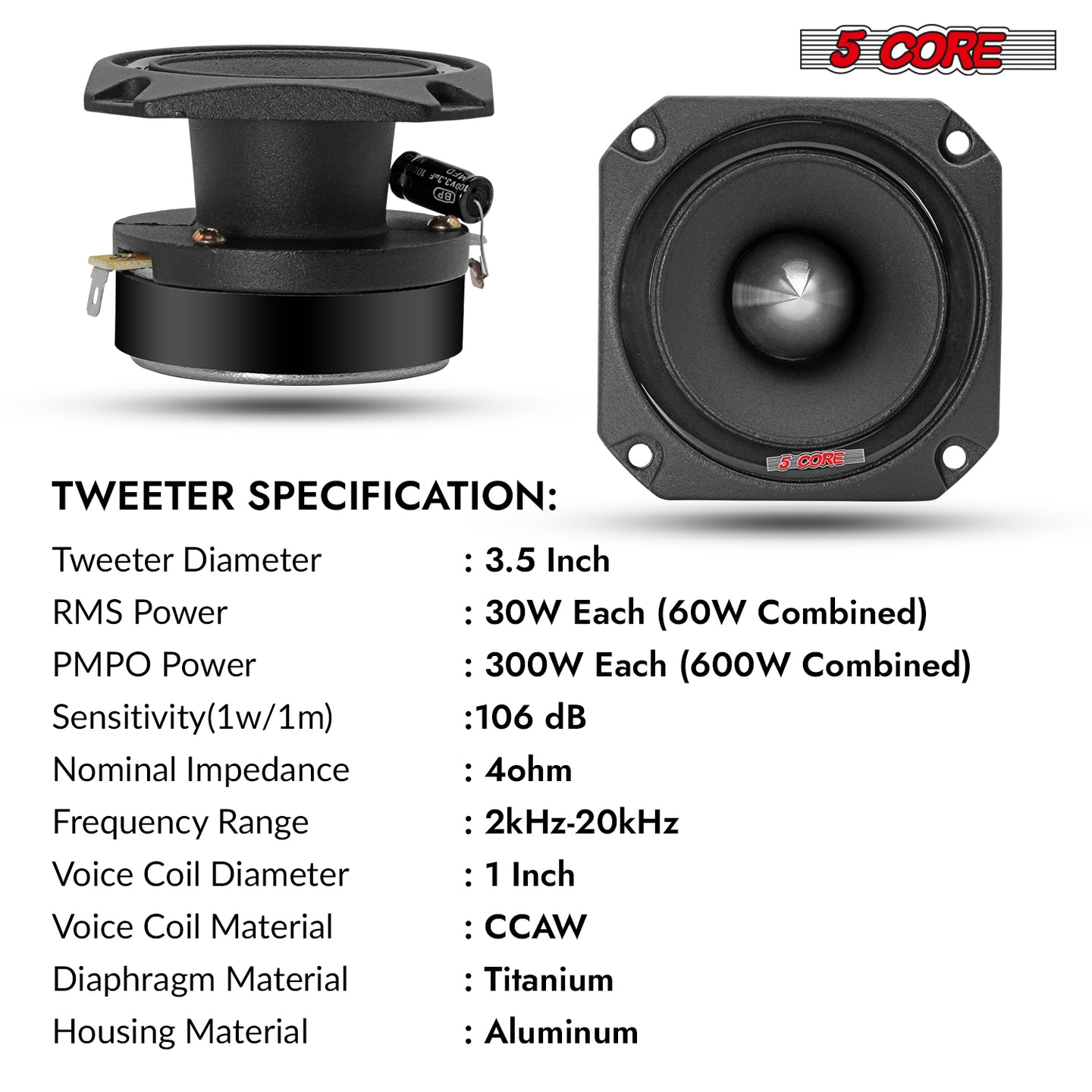 Durable aluminum tweeter pair with precision audio output