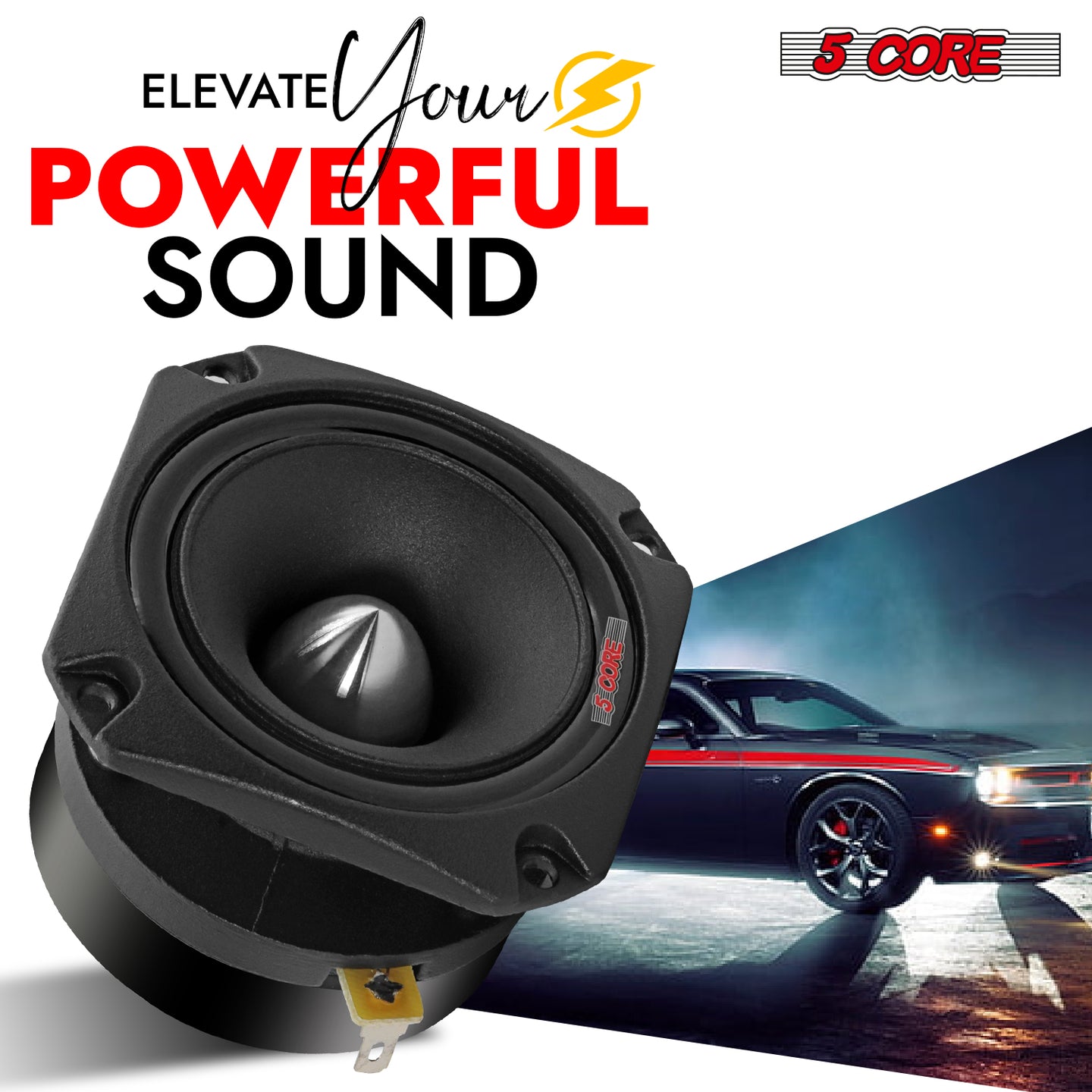 Lightweight yet rugged 5Core tweeters for full-range car audio