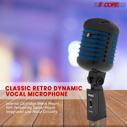 Blue vintage-style mic by 5Core with clean audio performance